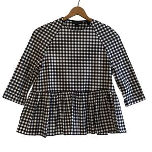 Victoria Beckham for Target Black and White Gingham Peplum Blouse Size XS